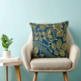 Golden Blossom Elegance Throw Pillow