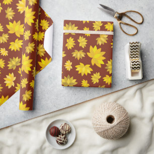 Golden Blossoms Fall Seamless Autumn Birthday Wrapping Paper