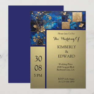 Golden Blossoms on Midnight Blue Invitation
