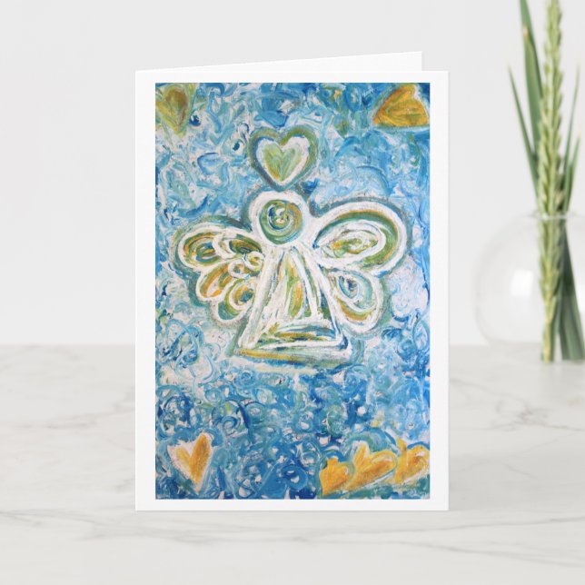 Golden Blue Angel Greeting Card (Front)