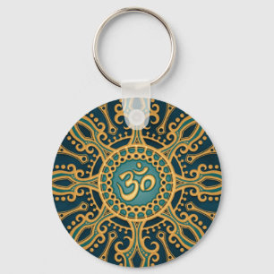 Golden Blue Aum Star Keychain