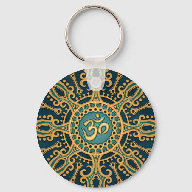 Golden Blue Aum Star Keychain (Front)