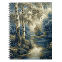 Golden Blue Birch Trees by the Riverside