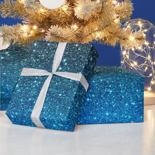 Golden Blue Black Glitter Pattern Christmas Wrapping Paper (Holidays)