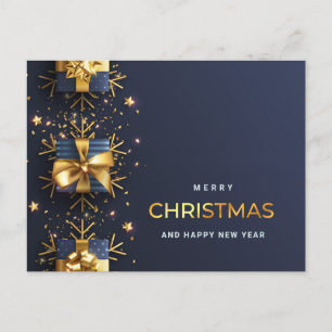 Golden Blue Christmas Ornament Corporate Greeting Holiday Postcard