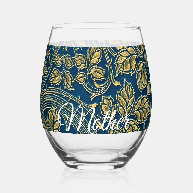 Golden Blue Elegance  Drinkware Set Stemless Wine Glass (Front)