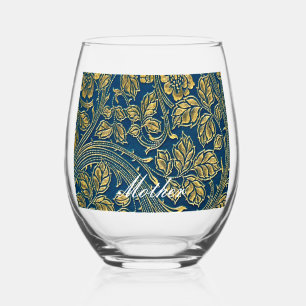Golden Blue Elegance  Drinkware Set Stemless Wine Glass