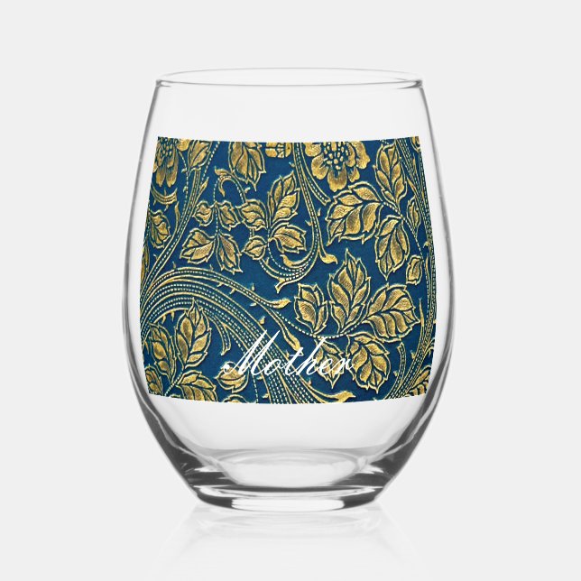 Golden Blue Elegance  Drinkware Set Stemless Wine Glass (Front)