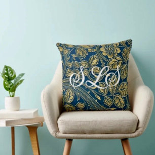 Golden Blue Elegance Throw Pillow