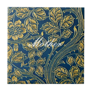 Golden Blue Elegance  Tile