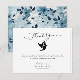 Golden Blue Floral Funeral Carte de remerciements
