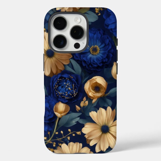Golden & Blue Floral Opulence Case-Mate iPhone Case (Back)