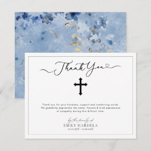 Golden Blue Floral Sympathy Acknowledgment Card 
