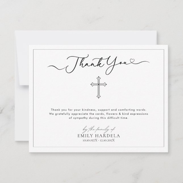 Golden Blue Floral Thank You Card for Bereavement (Front)