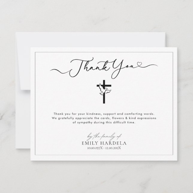 Golden Blue Funeral Thank You Card with Dove (Front)