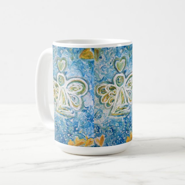Golden Blue Guardian Angel Art Custom Coffee Cup (Front Left)