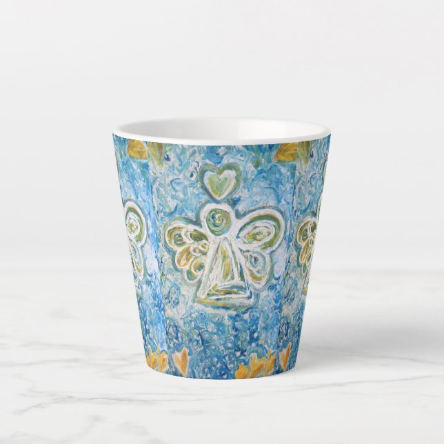 Golden Blue Guardian Angel Custom Latte Cup Mugs (Front)