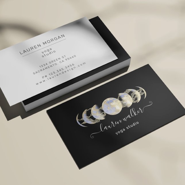 Golden Blue Moon Phases Yoga Studio Business Card (Creator Uploaded)