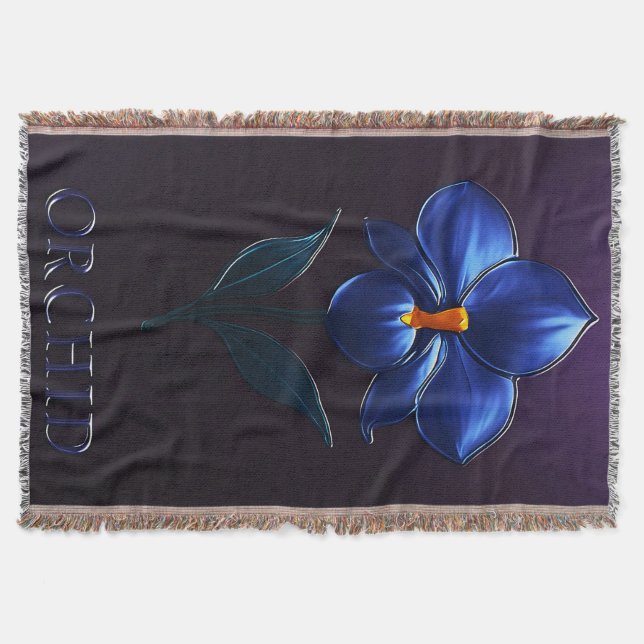 Golden Blue Orchid - Botanical Art Throw Blanket (Front)