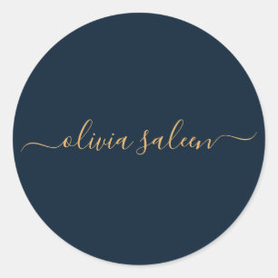Golden blue  personalized  classic round sticker
