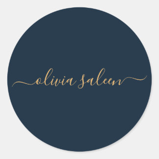Golden blue  personalized  classic round sticker