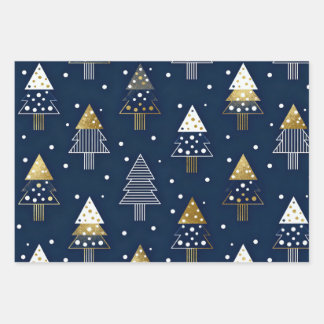 Golden Blue Pine Holiday  Wrapping Paper Sheet