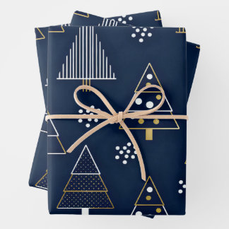 Golden Blue Pine Holiday Wrapping Paper Sheet