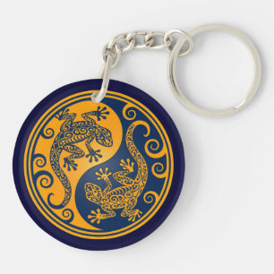 Golden Blue Yin Yang Lizards Keychain