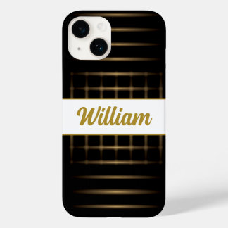 golden blur lines on black with custom text Case-Mate iPhone 14 case