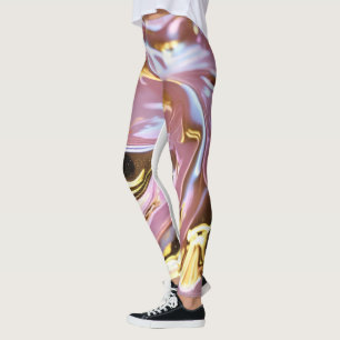 "Golden Blush: Light Pink Leggings with White Gold