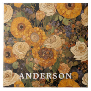 Golden Boho Garden Floral Tile