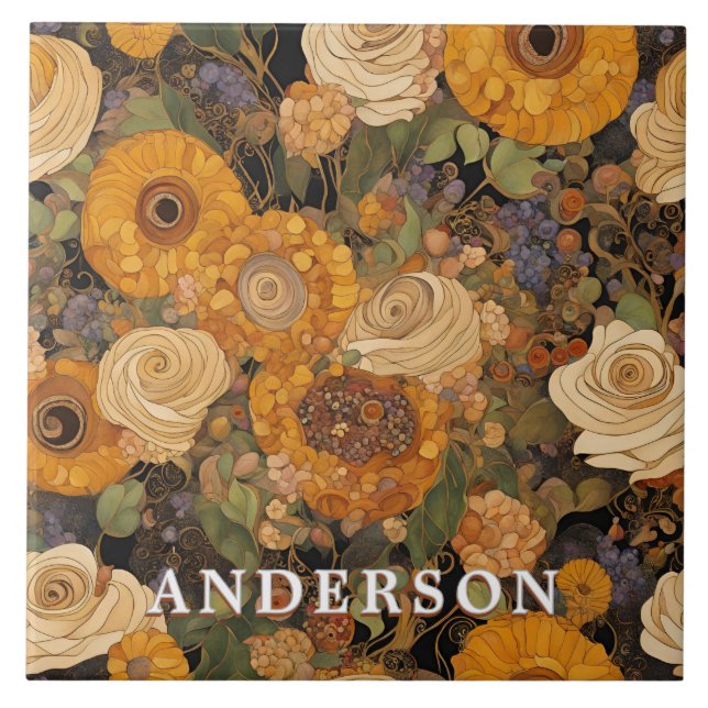 Golden Boho Garden Floral Tile (Front)