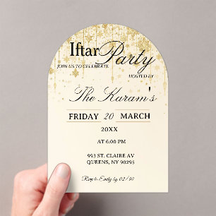 Golden Boho Minimalist Mosque Ramadan Iftar Party Acrylic Invitations