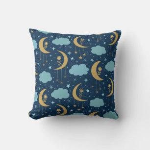 Golden Boho Moon With Clouds Celestial Throw Pillow