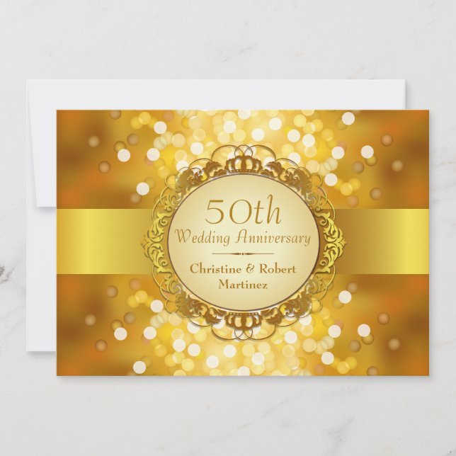 Golden Bokeh 50th Anniversary Party Invitation (Front)