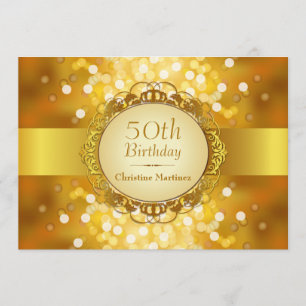 Golden Bokeh 50th Birthday Party Invitation