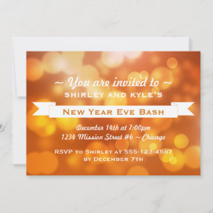 Golden bokeh happy new year party celebration invitation