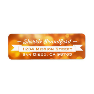 Golden bokeh holiday ribbon banner return address