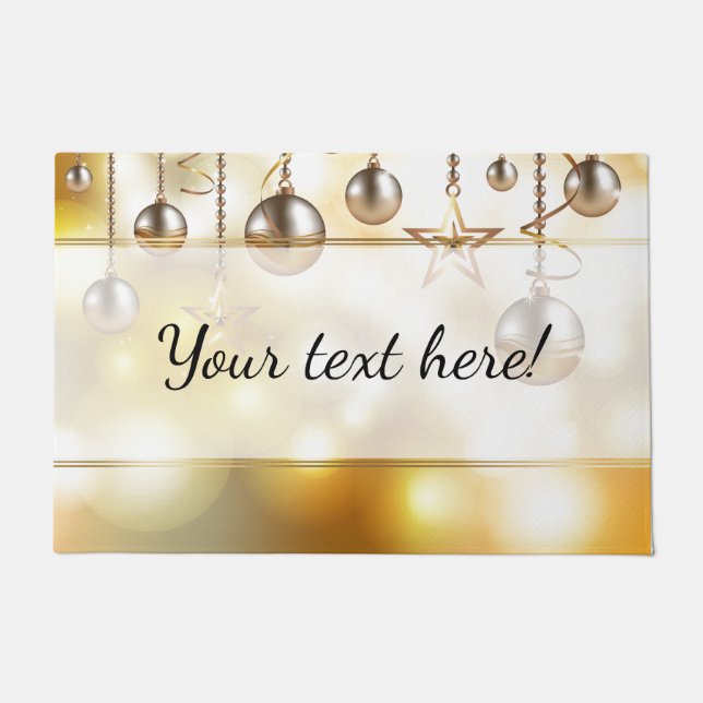 Golden Bokeh Lights, Stars & Baubles | Christmas Doormat (Front)