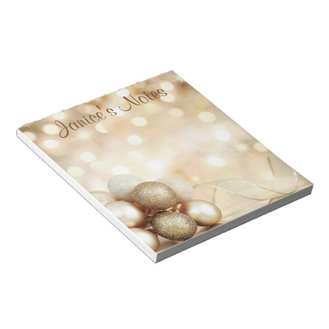 Golden Bokeh Ornament Balls Notepad (Angled)