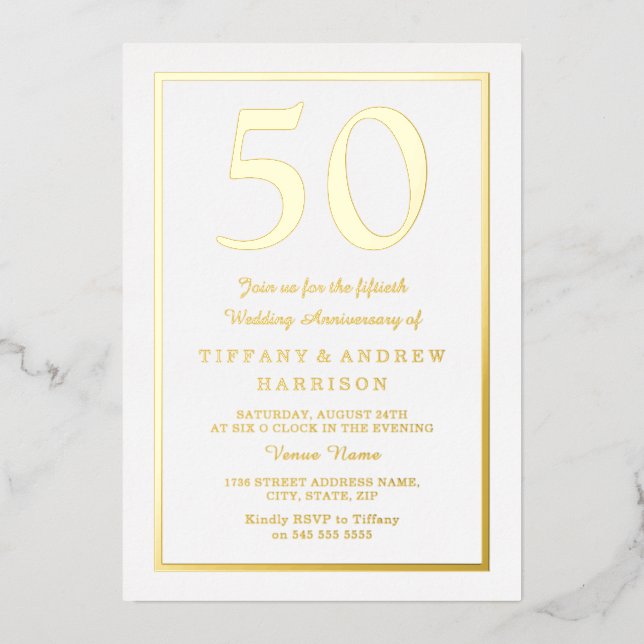 Golden Border 50th Wedding Anniversary Gold  (Front)