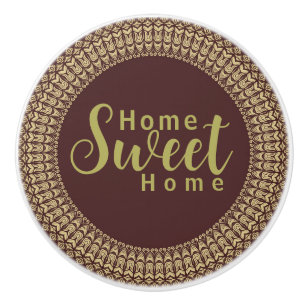 Golden Border Arabesques Floral Elements on   Ceramic Knob