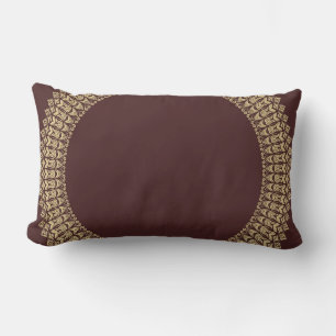 Golden Border Arabesques Floral Elements on Red   Lumbar Pillow