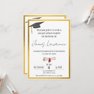Golden Border Graduation  Invitation
