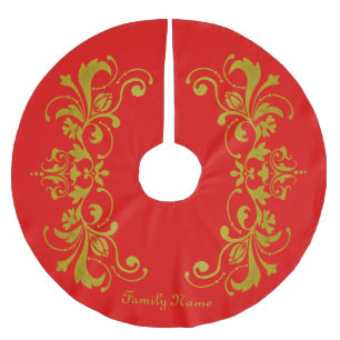 Golden Border - Ornament I + your backgr. colour Brushed Polyester Tree Skirt