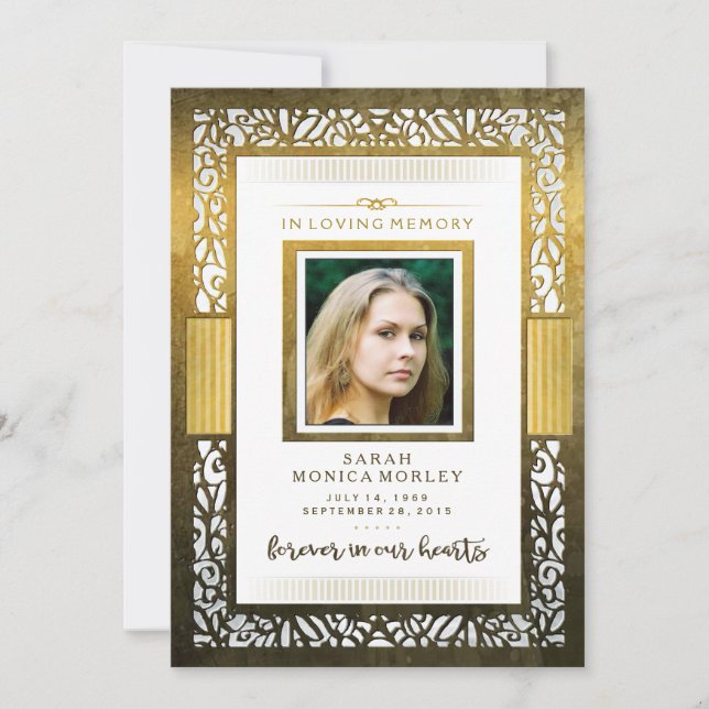 Golden Border Photo Memorial Thank You Card (Front)