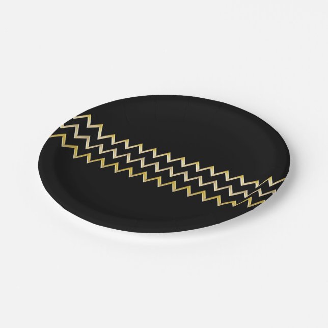 Golden Border - zigzag + your back & text Paper Plate (Angled)