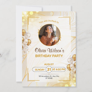Golden Bordered Birthday Invitation