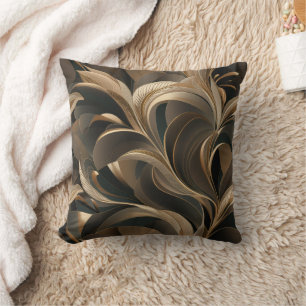 Golden Botanical Flow Elegant Throw Pillow