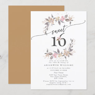 Golden bouquet Fall rose Sweet 16 Invitation